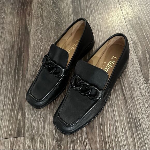 L’idea by Lori Black Leather Black Chain Loafers - Picture 5 of 9